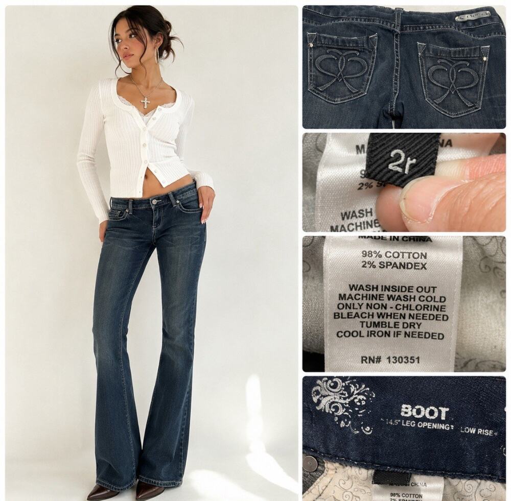 Y2K Indie Sleaze 2000s Express Low Rise Bootcut Jeans Size 2 Dark Wash Indigo